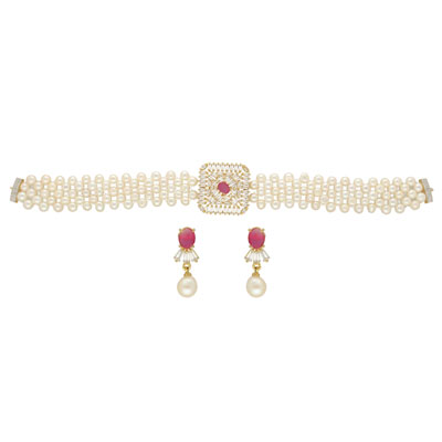 "Kajal Pearl Choker Necklace - JPAPL-23-11 - Click here to View more details about this Product